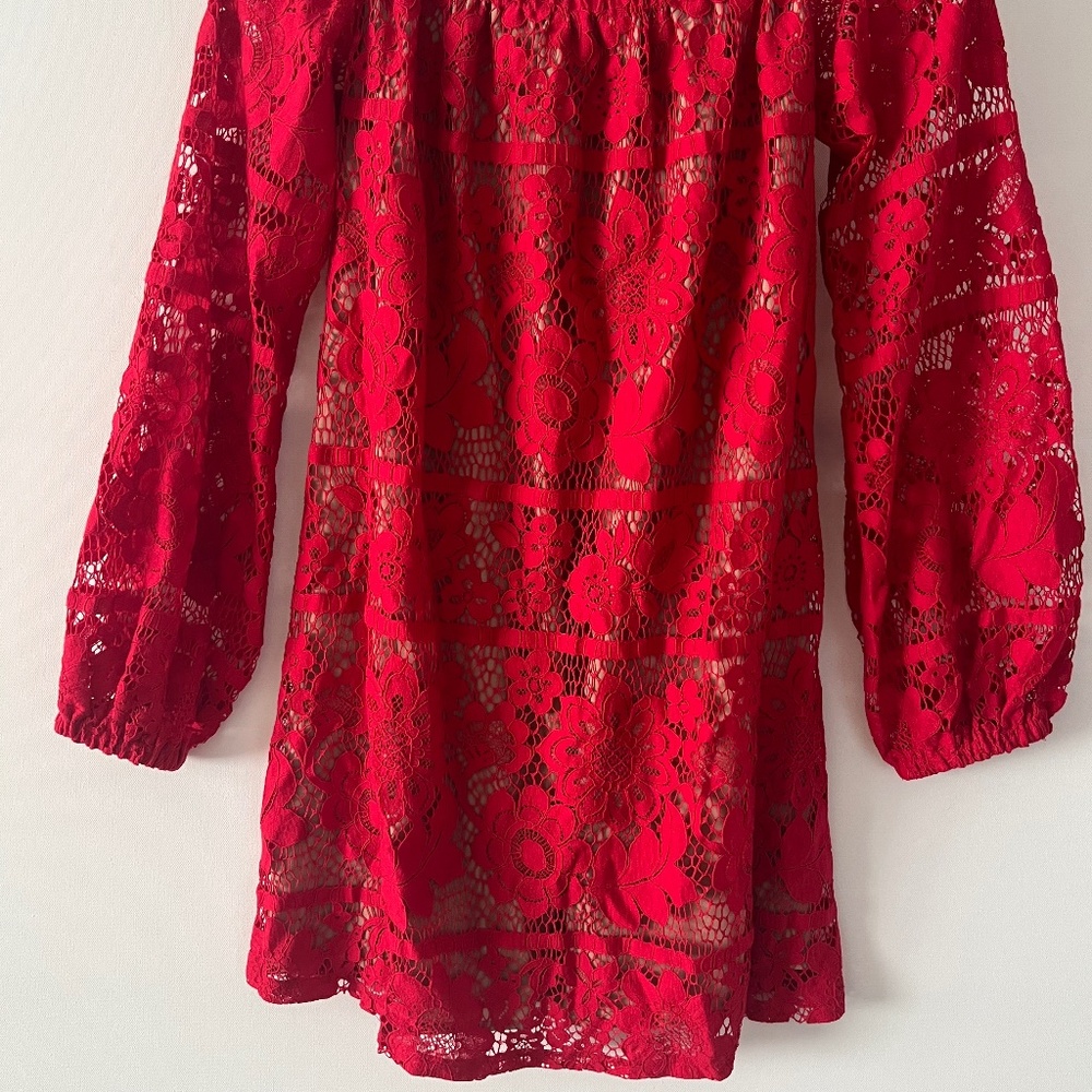 red lace cocktail mini dress